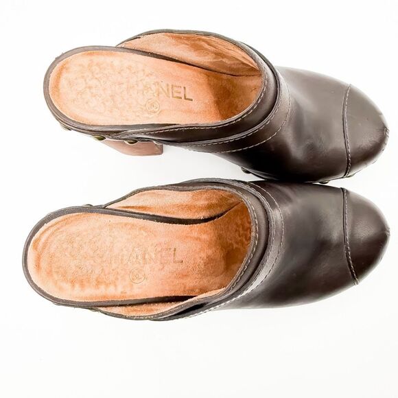 Chanel CC Studded Leather Platform Clogs Mules Chunky Heel EU 38 - Picture 8 of 12